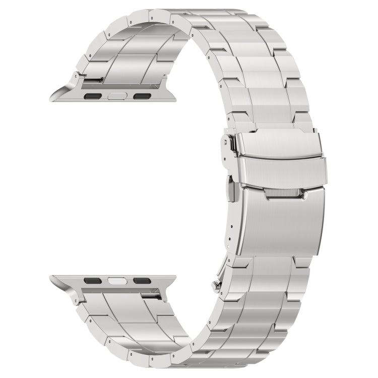 For Apple Watch SE 44mm Safety Buckle Trapezoid Titanium Steel Watch Band(Silver) - Watch Bands by PMC Jewellery | Online Shopping South Africa | PMC Jewellery