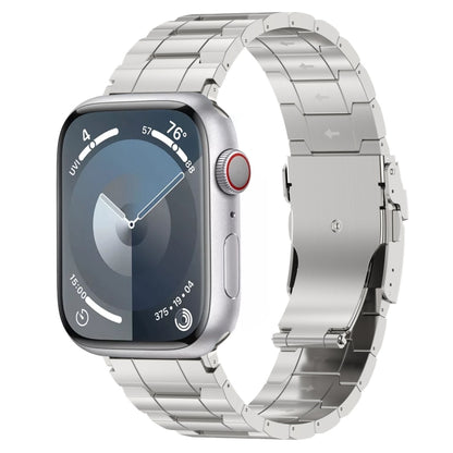 For Apple Watch Series 2 38mm Safety Buckle Trapezoid Titanium Steel Watch Band(Silver) - Watch Bands by PMC Jewellery | Online Shopping South Africa | PMC Jewellery