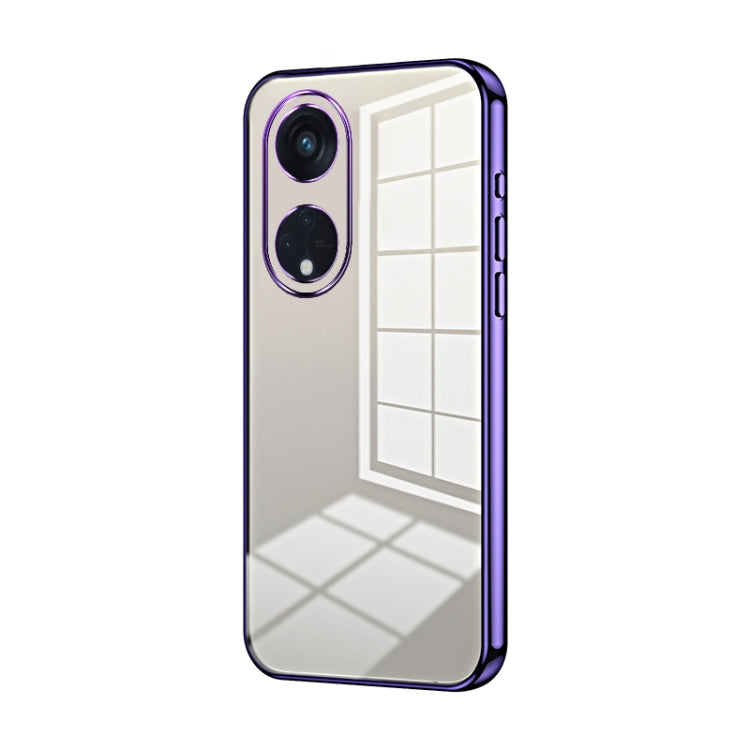 For OPPO Reno8 T 5G Transparent Plating Fine Hole Phone Case(Purple) - OPPO Cases by PMC Jewellery | Online Shopping South Africa | PMC Jewellery | Buy Now Pay Later Mobicred