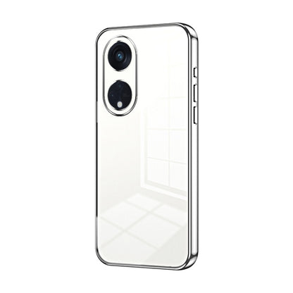 For OPPO Reno8 T 5G Transparent Plating Fine Hole Phone Case(Silver) - OPPO Cases by PMC Jewellery | Online Shopping South Africa | PMC Jewellery | Buy Now Pay Later Mobicred