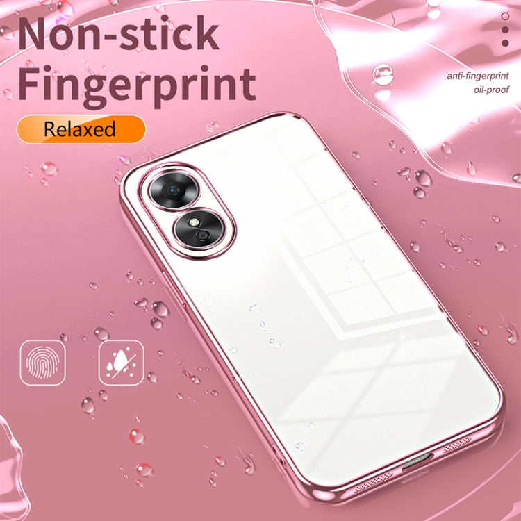 For OPPO A17 / A17K Transparent Plating Fine Hole Phone Case(Pink) - OPPO Cases by PMC TechLife | Online Shopping South Africa | PMC TechLife | Buy Now Pay Later Mobicred