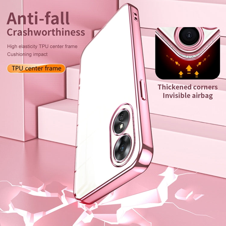 For OPPO A17 / A17K Transparent Plating Fine Hole Phone Case(Pink) - OPPO Cases by PMC TechLife | Online Shopping South Africa | PMC TechLife | Buy Now Pay Later Mobicred