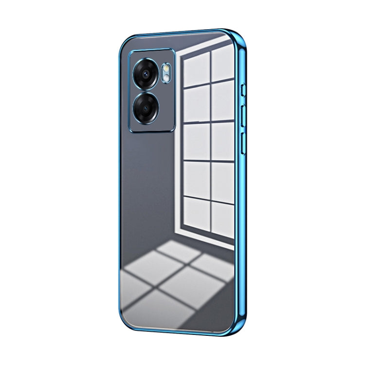 For OPPO A57 5G Transparent Plating Fine Hole Phone Case(Blue) - OPPO Cases by PMC Jewellery | Online Shopping South Africa | PMC Jewellery | Buy Now Pay Later Mobicred