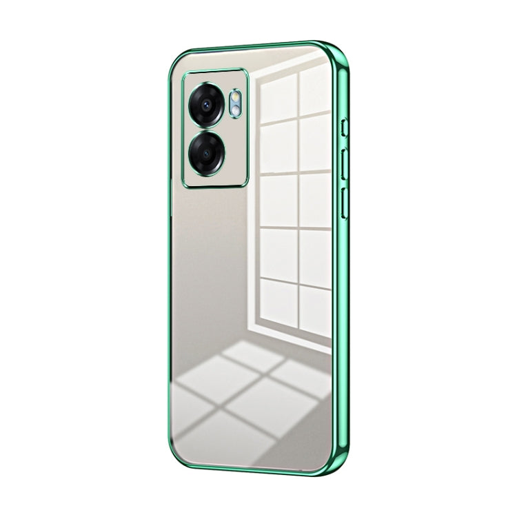 For OPPO A57 5G Transparent Plating Fine Hole Phone Case(Green) - OPPO Cases by PMC Jewellery | Online Shopping South Africa | PMC Jewellery | Buy Now Pay Later Mobicred