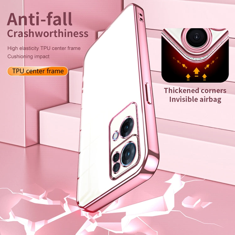 For OPPO Reno7 Pro Transparent Plating Fine Hole Phone Case(Pink) - OPPO Cases by PMC TechLife | Online Shopping South Africa | PMC TechLife | Buy Now Pay Later Mobicred
