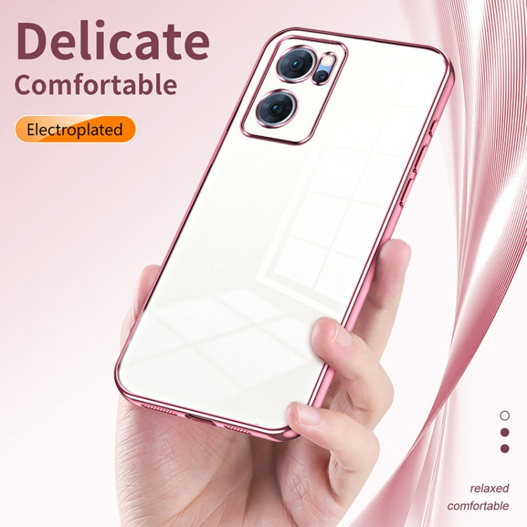 For OPPO Reno7 5G Transparent Plating Fine Hole Phone Case(Pink) - OPPO Cases by PMC TechLife | Online Shopping South Africa | PMC TechLife | Buy Now Pay Later Mobicred