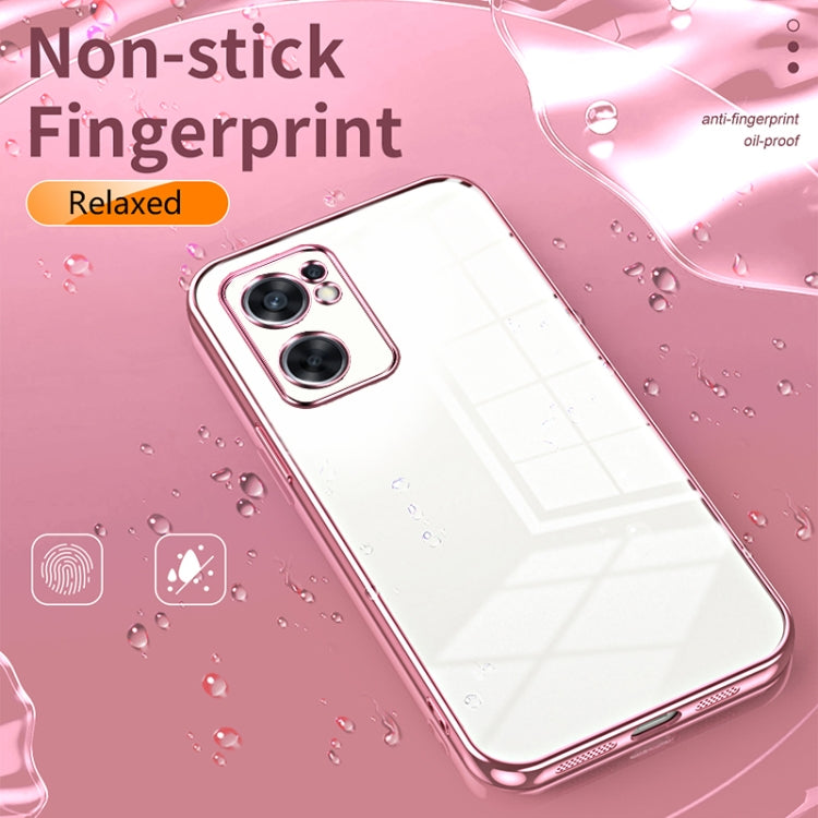 For OPPO Reno7 SE Transparent Plating Fine Hole Phone Case(Blue) - OPPO Cases by PMC TechLife | Online Shopping South Africa | PMC TechLife | Buy Now Pay Later Mobicred