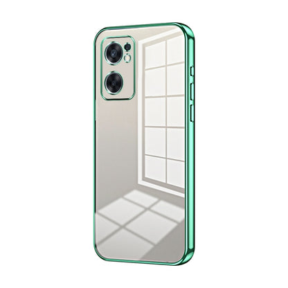 For OPPO Reno7 SE Transparent Plating Fine Hole Phone Case(Green) - OPPO Cases by PMC Jewellery | Online Shopping South Africa | PMC Jewellery | Buy Now Pay Later Mobicred