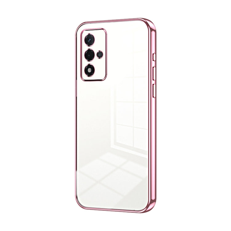 For OPPO A93s 5G Transparent Plating Fine Hole Phone Case(Pink) - OPPO Cases by PMC TechLife | Online Shopping South Africa | PMC TechLife | Buy Now Pay Later Mobicred