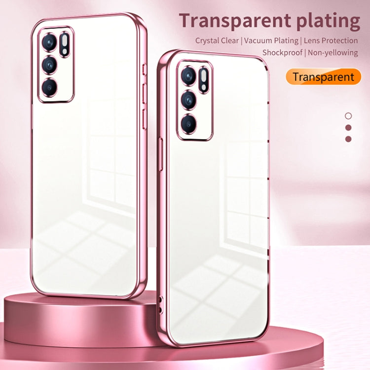 For OPPO Reno6 Indian / Malay Transparent Plating Fine Hole Phone Case(Pink) - OPPO Cases by PMC Jewellery | Online Shopping South Africa | PMC Jewellery | Buy Now Pay Later Mobicred