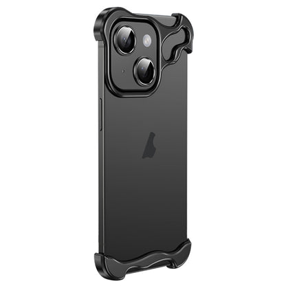 For iPhone 14 Plus Frameless Metal Corner Pad Phone Case with Lens Film(Black) - iPhone 14 Plus Cases by PMC Jewellery | Online Shopping South Africa | PMC Jewellery | Buy Now Pay Later Mobicred