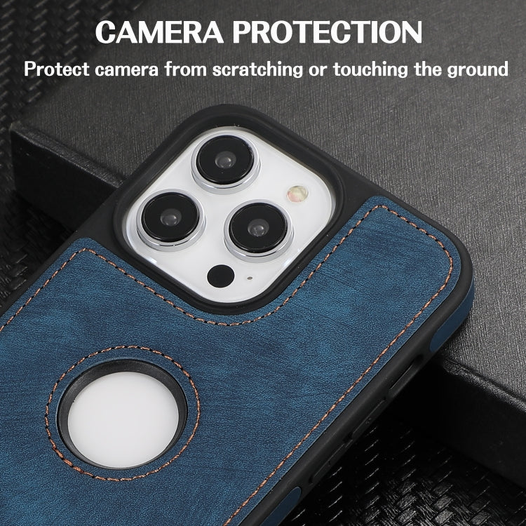 For iPhone 14 Pro Max Splicing Sewing Hollow Cutout PU Phone Case(Blue) - iPhone 14 Pro Max Cases by PMC TechLife | Online Shopping South Africa | PMC TechLife