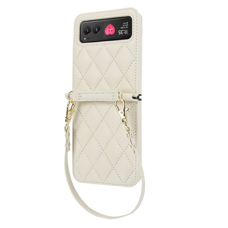 For Motorola Razr 40 Rhombic Texture Phone Case with Long & Short Lanyard(White) - Motorola Cases by PMC TechLife | Online Shopping South Africa | PMC TechLife