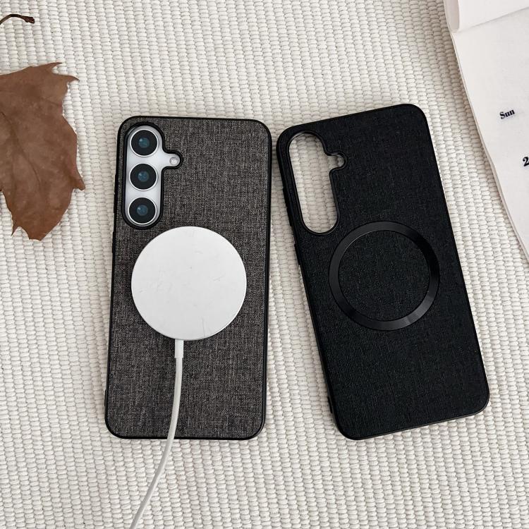 For Samsung Galaxy S25+ 5G Magsafe Magnetic Ring Cloth Texture Phone Case(Grey) - Galaxy S25+ 5G Cases by PMC TechLife | Online Shopping South Africa | PMC TechLife | Buy Now Pay Later Mobicred