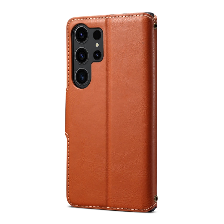 For Samsung Galaxy S24 Ultra 5G Denior Cowhide Texture Wallet Style Leather Phone Case(Brown) - Galaxy S24 Ultra 5G Cases by Denior | Online Shopping South Africa | PMC Jewellery | Buy Now Pay Later Mobicred