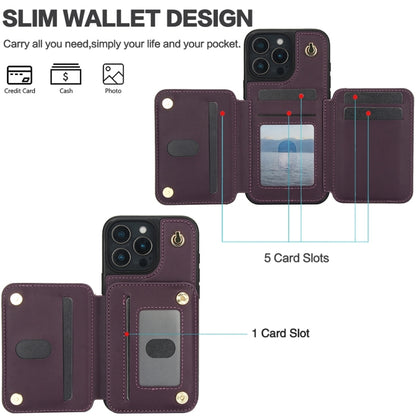 For iPhone 16 Pro YM006 Skin Feel Zipper Card Bag Phone Case with Dual Lanyard(Dark Purple) - iPhone 16 Pro Cases by PMC Jewellery | Online Shopping South Africa | PMC Jewellery | Buy Now Pay Later Mobicred