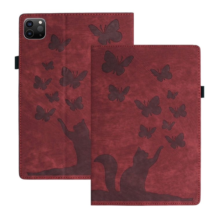 For iPad Pro 12.9 2022 / Air 13 2024 Butterfly Cat Embossing Leather Tablet Case(Red) - iPad Pro 12.9 (2022/2021) Cases by PMC Jewellery | Online Shopping South Africa | PMC Jewellery | Buy Now Pay Later Mobicred