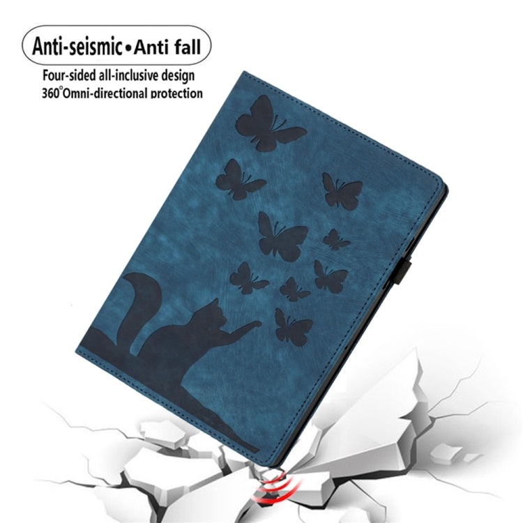 For Samsung Galaxy Tab S9 FE+ / S9+ / S8+ Butterfly Cat Embossing Leather Tablet Case(Dark Blue) - Galaxy Tab S9+ Cases by PMC TechLife | Online Shopping South Africa | PMC TechLife