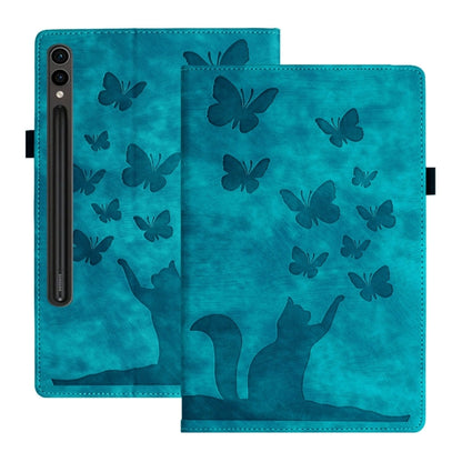 For Samsung Galaxy Tab S9 FE+ / S9+ / S8+ Butterfly Cat Embossing Leather Tablet Case(Sky Blue) - Galaxy Tab S9+ Cases by PMC Jewellery | Online Shopping South Africa | PMC Jewellery | Buy Now Pay Later Mobicred