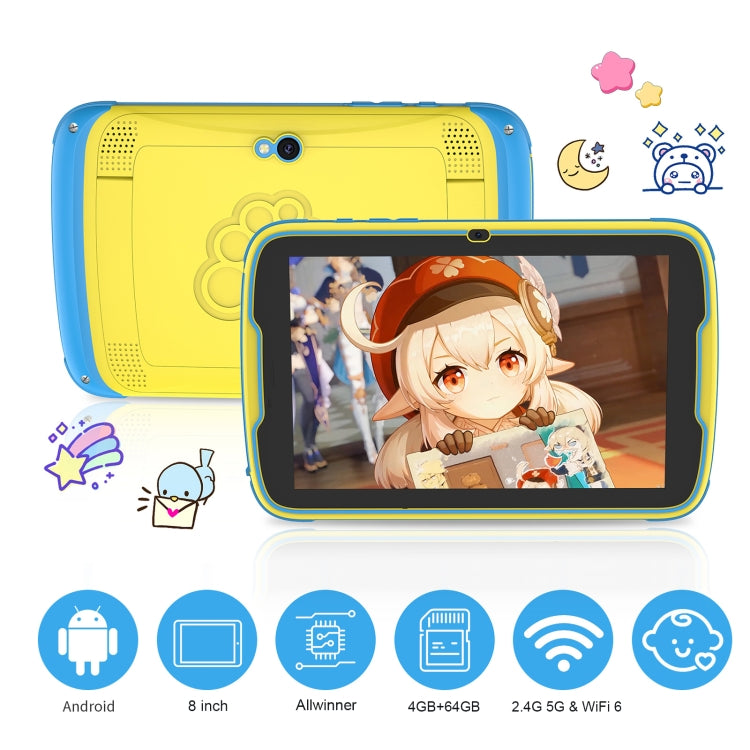 Pritom MQ818 WiFi Kid Tablet 8 inch,  4GB+64GB, Android 13 Allwinner A523 Octa Core CPU Support Parental Control Google Play(Yellow) -  by PRITOM | Online Shopping South Africa | PMC Jewellery