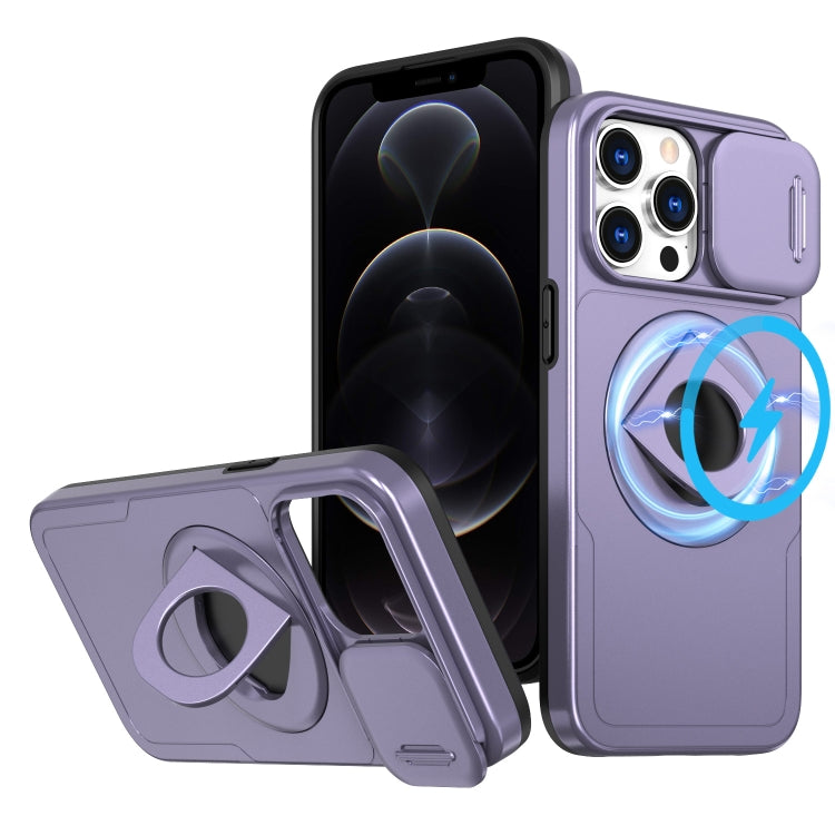 For iPhone 12 Pro Camshield MagSafe Ring Holder Armor Phone Case(Purple) - iPhone 12 / 12 Pro Cases by PMC Jewellery | Online Shopping South Africa | PMC Jewellery