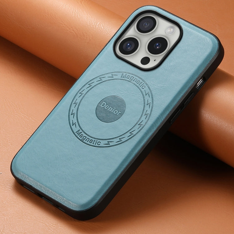 For iPhone 16 Pro Denior Cowhide Texture Leather MagSafe Phone Case(Blue) - iPhone 16 Pro Cases by Denior | Online Shopping South Africa | PMC TechLife | Buy Now Pay Later Mobicred