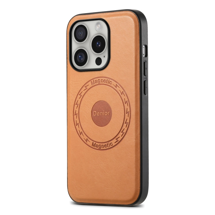 For iPhone 16 Pro Denior Cowhide Texture Leather MagSafe Phone Case(Khaki) - iPhone 16 Pro Cases by Denior | Online Shopping South Africa | PMC Jewellery | Buy Now Pay Later Mobicred