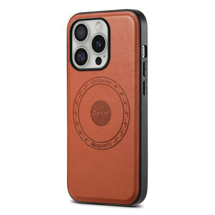 For iPhone 16 Pro Denior Cowhide Texture Leather MagSafe Phone Case(Brown) - iPhone 16 Pro Cases by Denior | Online Shopping South Africa | PMC TechLife | Buy Now Pay Later Mobicred