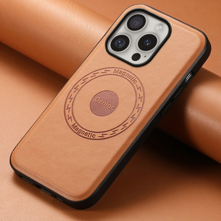 For iPhone 16 Pro Max Denior Cowhide Texture Leather MagSafe Phone Case(Khaki) - iPhone 16 Pro Max Cases by Denior | Online Shopping South Africa | PMC Jewellery | Buy Now Pay Later Mobicred