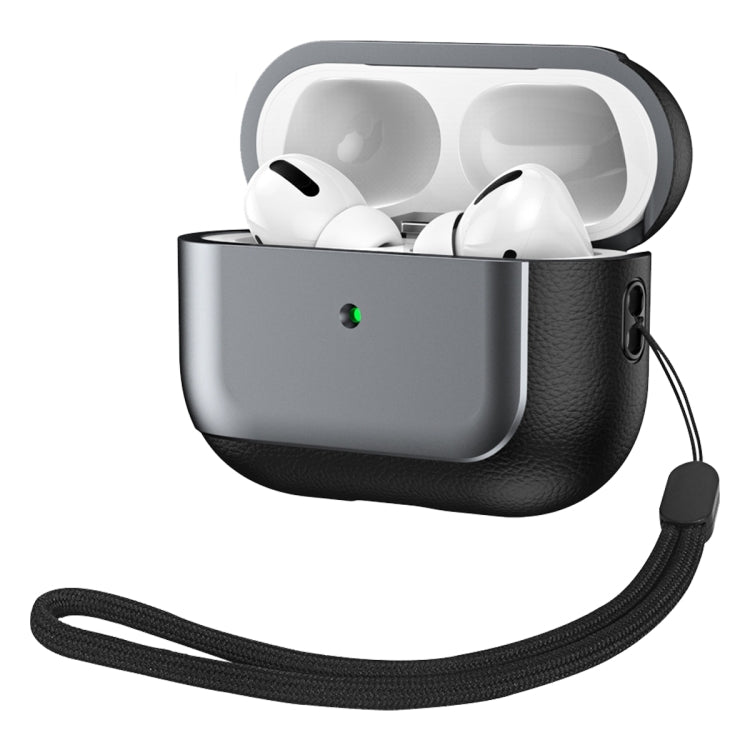 For AirPods Pro 2 Electroplated Leather Texture Wireless Earphones Protective Case(Grey) - For AirPods Pro 2 by PMC Jewellery | Online Shopping South Africa | PMC Jewellery | Buy Now Pay Later Mobicred