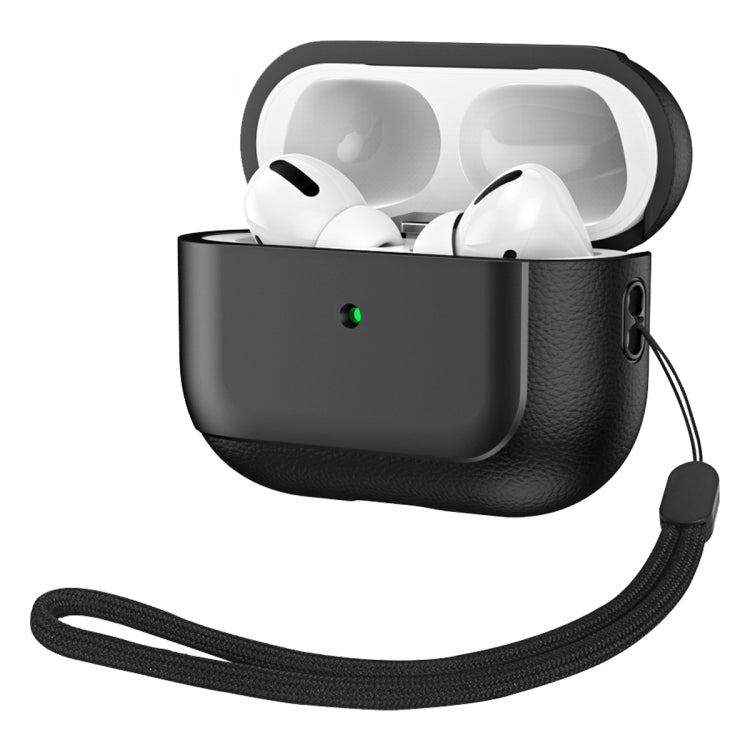 For AirPods Pro 2 Electroplated Leather Texture Wireless Earphones Protective Case(Black) - For AirPods Pro 2 by PMC Jewellery | Online Shopping South Africa | PMC Jewellery | Buy Now Pay Later Mobicred