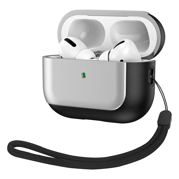 For AirPods Pro Electroplated Leather Texture Wireless Earphones Protective Case(Silver) - For AirPods Pro by PMC Jewellery | Online Shopping South Africa | PMC Jewellery | Buy Now Pay Later Mobicred