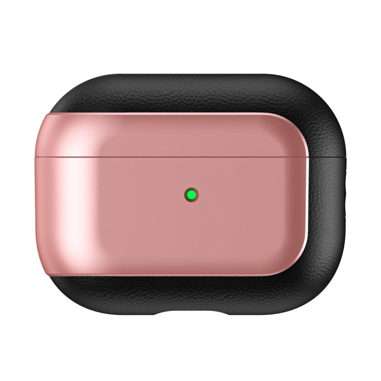 For AirPods Pro Electroplated Leather Texture Wireless Earphones Protective Case(Rose Pink) - For AirPods Pro by PMC Jewellery | Online Shopping South Africa | PMC Jewellery | Buy Now Pay Later Mobicred