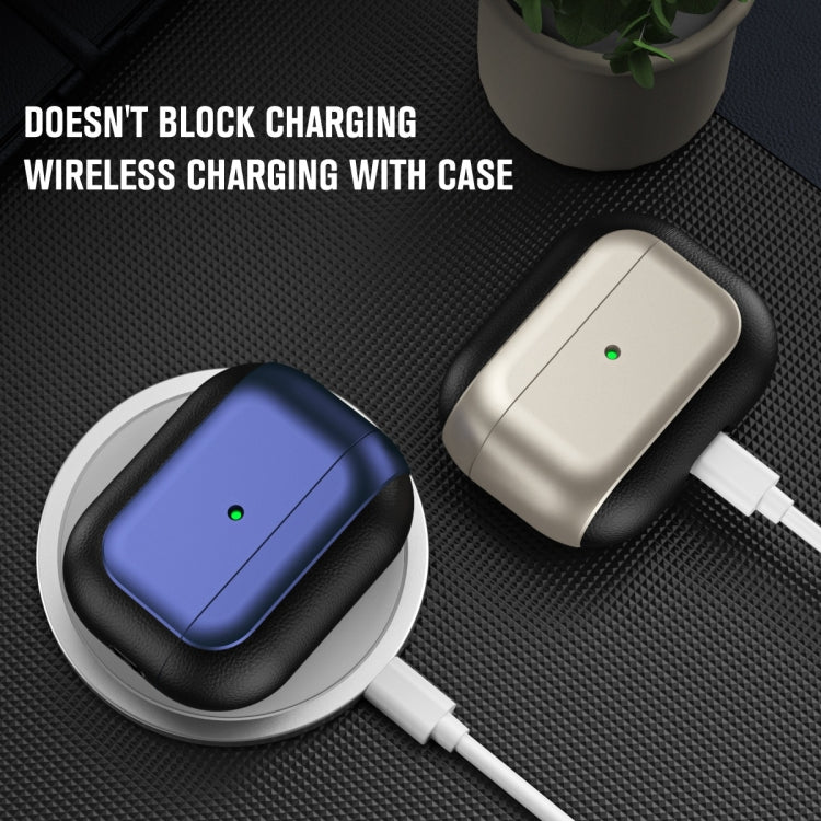 For AirPods 3 Electroplated Leather Texture Wireless Earphones Protective Case(Grey) - free shipping - PMC Jewellery - Order now!