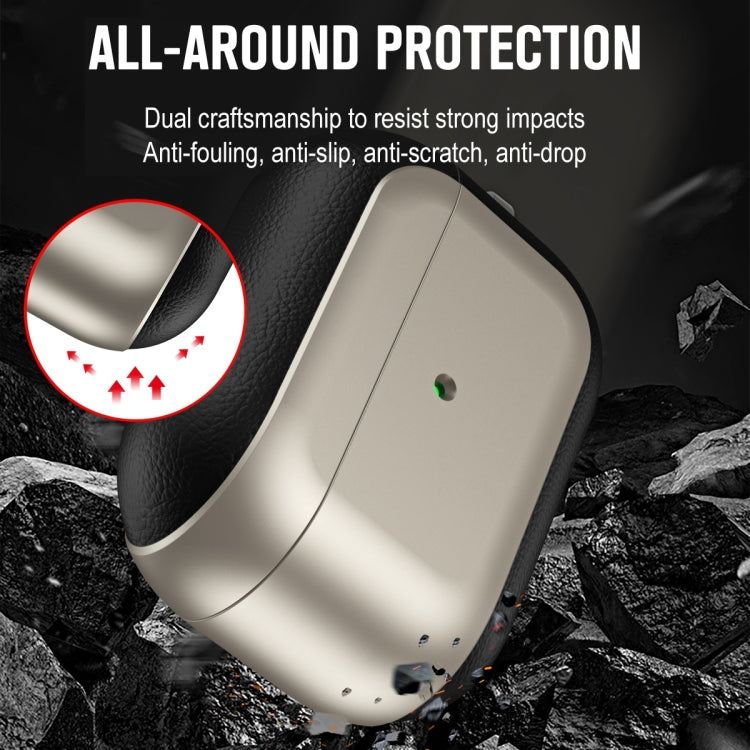 For AirPods Pro Electroplated Leather Texture Wireless Earphones Protective Case(Black) - For AirPods Pro by PMC Jewellery | Online Shopping South Africa | PMC Jewellery | Buy Now Pay Later Mobicred