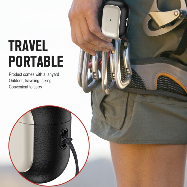 For AirPods Pro Electroplated Leather Texture Wireless Earphones Protective Case(Grey) - For AirPods Pro by PMC Jewellery | Online Shopping South Africa | PMC Jewellery | Buy Now Pay Later Mobicred