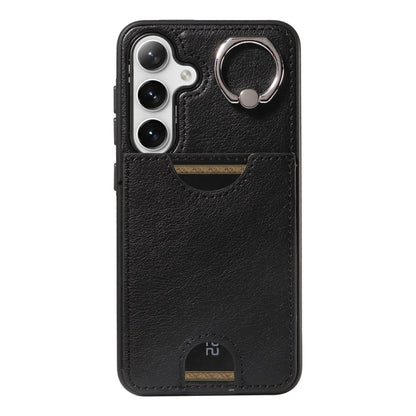 For Samsung Galaxy S24 5G Calf Texture Card Slot Ring Holder Phone Case(Black) - Galaxy S24 5G Cases by PMC Jewellery | Online Shopping South Africa | PMC Jewellery