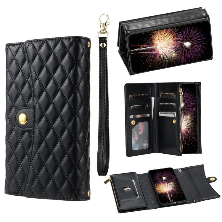 For Google Pixel 8 Pro Zipper Multi-Card Wallet Rhombic Leather Phone Case(Black) - Google Cases by PMC TechLife | Online Shopping South Africa | PMC TechLife | Buy Now Pay Later Mobicred