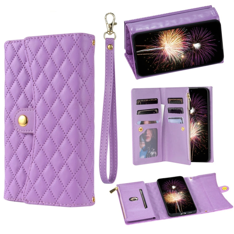 For Google Pixel 8 Pro Zipper Multi-Card Wallet Rhombic Leather Phone Case(Purple) - Google Cases by PMC TechLife | Online Shopping South Africa | PMC TechLife | Buy Now Pay Later Mobicred