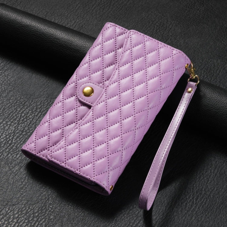 For Google Pixel 8 Pro Zipper Multi-Card Wallet Rhombic Leather Phone Case(Purple) - Google Cases by PMC TechLife | Online Shopping South Africa | PMC TechLife | Buy Now Pay Later Mobicred