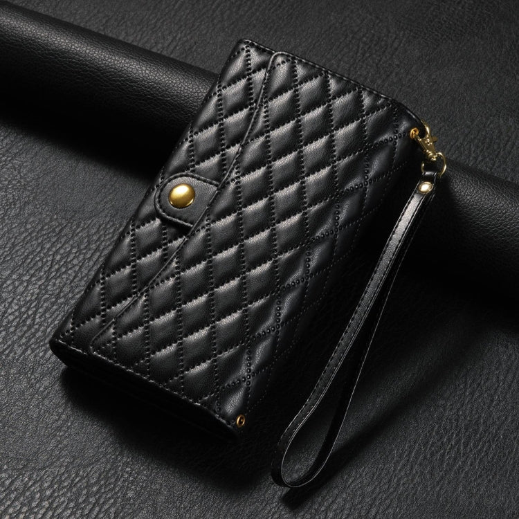 For Google Pixel 8 Zipper Multi-Card Wallet Rhombic Leather Phone Case(Black) - Google Cases by PMC TechLife | Online Shopping South Africa | PMC TechLife | Buy Now Pay Later Mobicred
