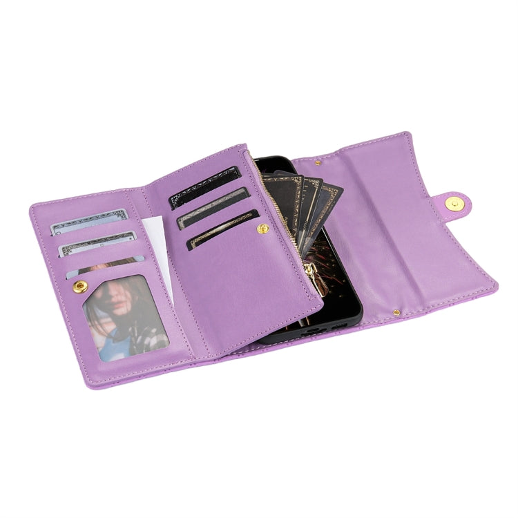 For Google Pixel 8 Zipper Multi-Card Wallet Rhombic Leather Phone Case(Purple) - Google Cases by PMC TechLife | Online Shopping South Africa | PMC TechLife | Buy Now Pay Later Mobicred