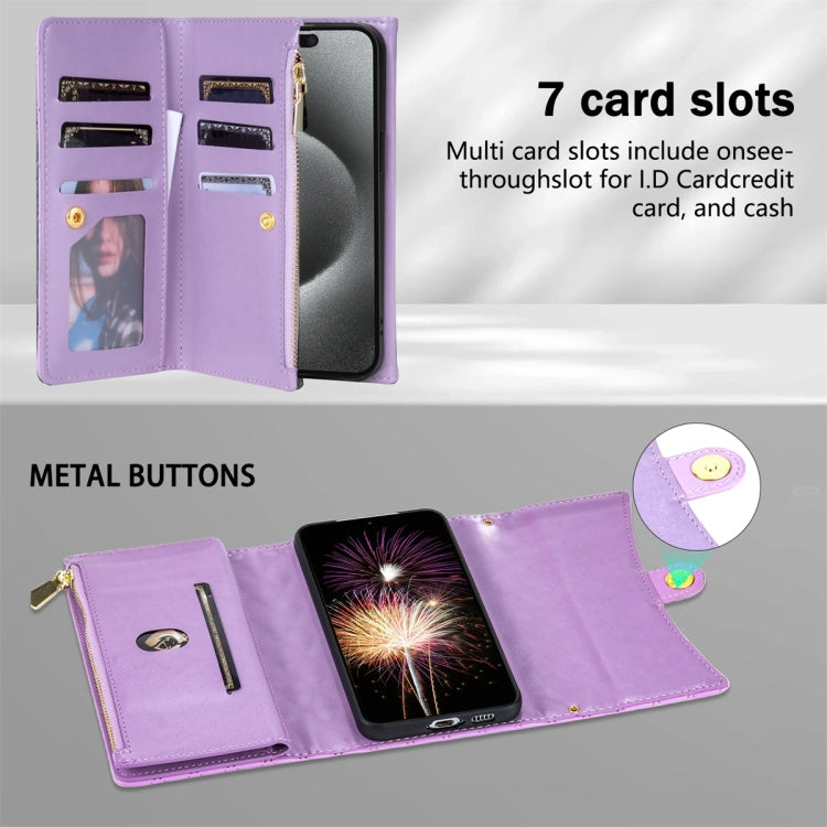 For Google Pixel 8 Zipper Multi-Card Wallet Rhombic Leather Phone Case(Purple) - Google Cases by PMC TechLife | Online Shopping South Africa | PMC TechLife | Buy Now Pay Later Mobicred