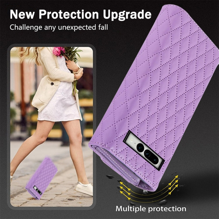 For Google Pixel 7 Zipper Multi-Card Wallet Rhombic Leather Phone Case(Purple) - Google Cases by PMC TechLife | Online Shopping South Africa | PMC TechLife | Buy Now Pay Later Mobicred