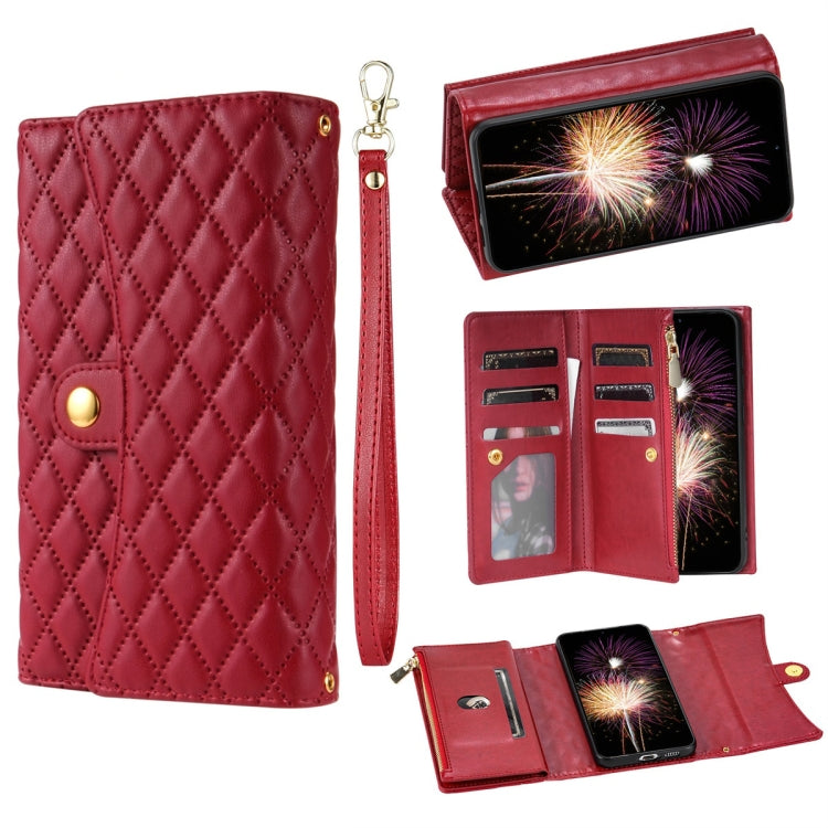 For Google Pixel 7 Pro Zipper Multi-Card Wallet Rhombic Leather Phone Case(Red) - Google Cases by PMC TechLife | Online Shopping South Africa | PMC TechLife | Buy Now Pay Later Mobicred