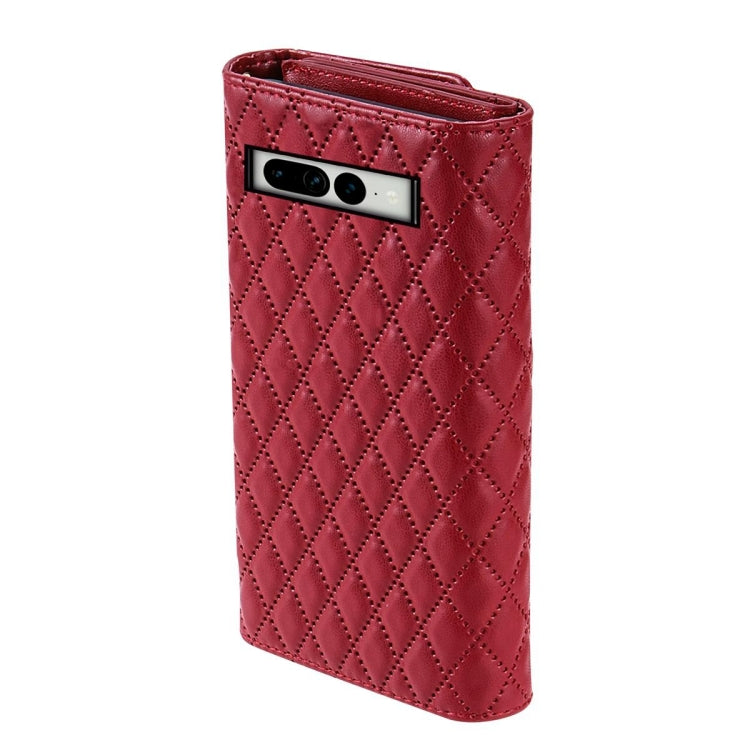 For Google Pixel 7 Pro Zipper Multi-Card Wallet Rhombic Leather Phone Case(Red) - Google Cases by PMC TechLife | Online Shopping South Africa | PMC TechLife | Buy Now Pay Later Mobicred