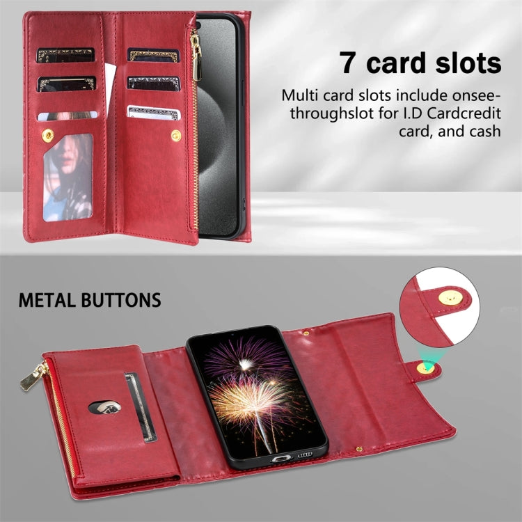 For Google Pixel 7 Pro Zipper Multi-Card Wallet Rhombic Leather Phone Case(Red) - Google Cases by PMC TechLife | Online Shopping South Africa | PMC TechLife | Buy Now Pay Later Mobicred