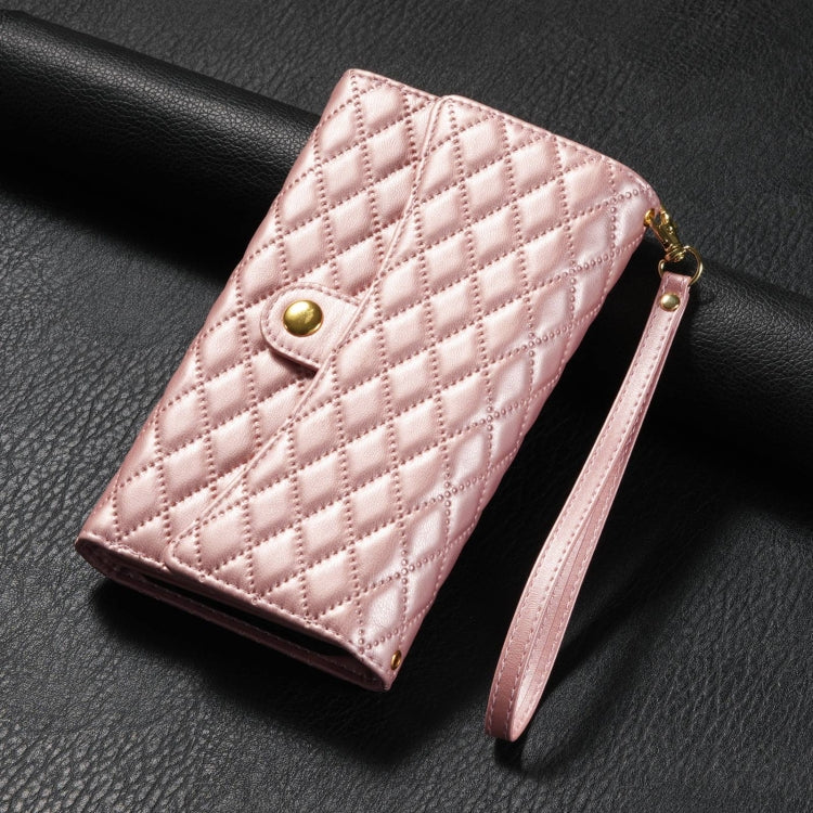 For Google Pixel 7 Pro Zipper Multi-Card Wallet Rhombic Leather Phone Case(Rose Gold) - Google Cases by PMC TechLife | Online Shopping South Africa | PMC TechLife | Buy Now Pay Later Mobicred