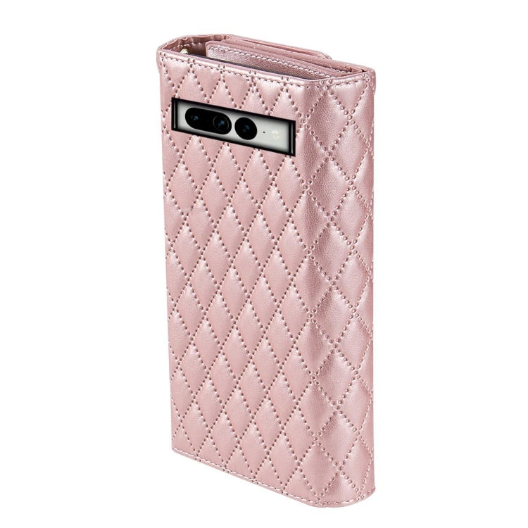 For Google Pixel 7 Pro Zipper Multi-Card Wallet Rhombic Leather Phone Case(Rose Gold) - Google Cases by PMC TechLife | Online Shopping South Africa | PMC TechLife | Buy Now Pay Later Mobicred