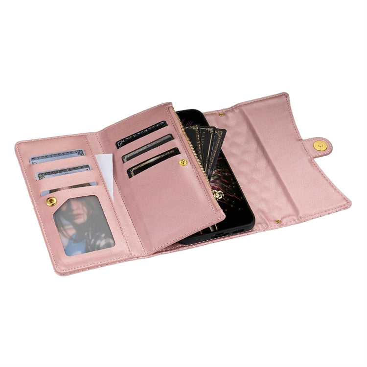 For Google Pixel 7 Pro Zipper Multi-Card Wallet Rhombic Leather Phone Case(Rose Gold) - Google Cases by PMC TechLife | Online Shopping South Africa | PMC TechLife | Buy Now Pay Later Mobicred
